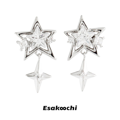 Esakoochi轻奢精致镶钻五角星耳钉不规则小众独特设计星芒耳环