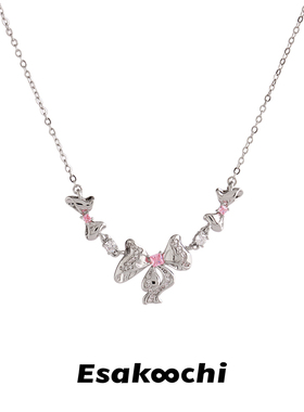Esakoochi在逃公主~粉钻甜美蝴蝶结项链原创设计小众少女锁骨链