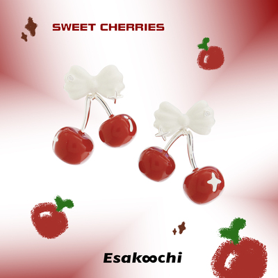 Esakoochi原创设计红色樱桃可爱童趣耳环少女ins风耳饰
