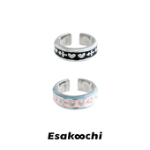 Esakoochi爱心图腾开口黑色戒指个性 粉蓝拼色少女甜酷指环