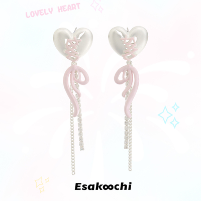 Esakoochi修修补补的破碎的心~原创设计粉色绑带流苏耳环耳饰耳钉