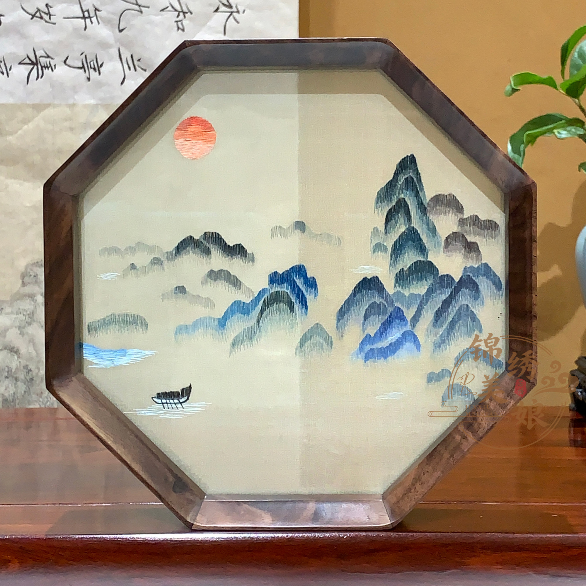 精工苏绣刺绣新千里江山图国画山水双面绣摆件出国特色伴手礼苏绣图片