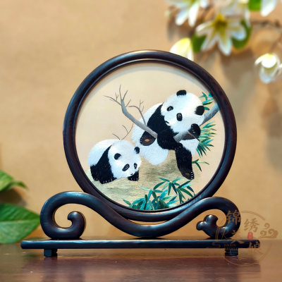 非遗手工苏绣双面绣摆件竹子熊猫出国外国友人特色伴手礼苏绣