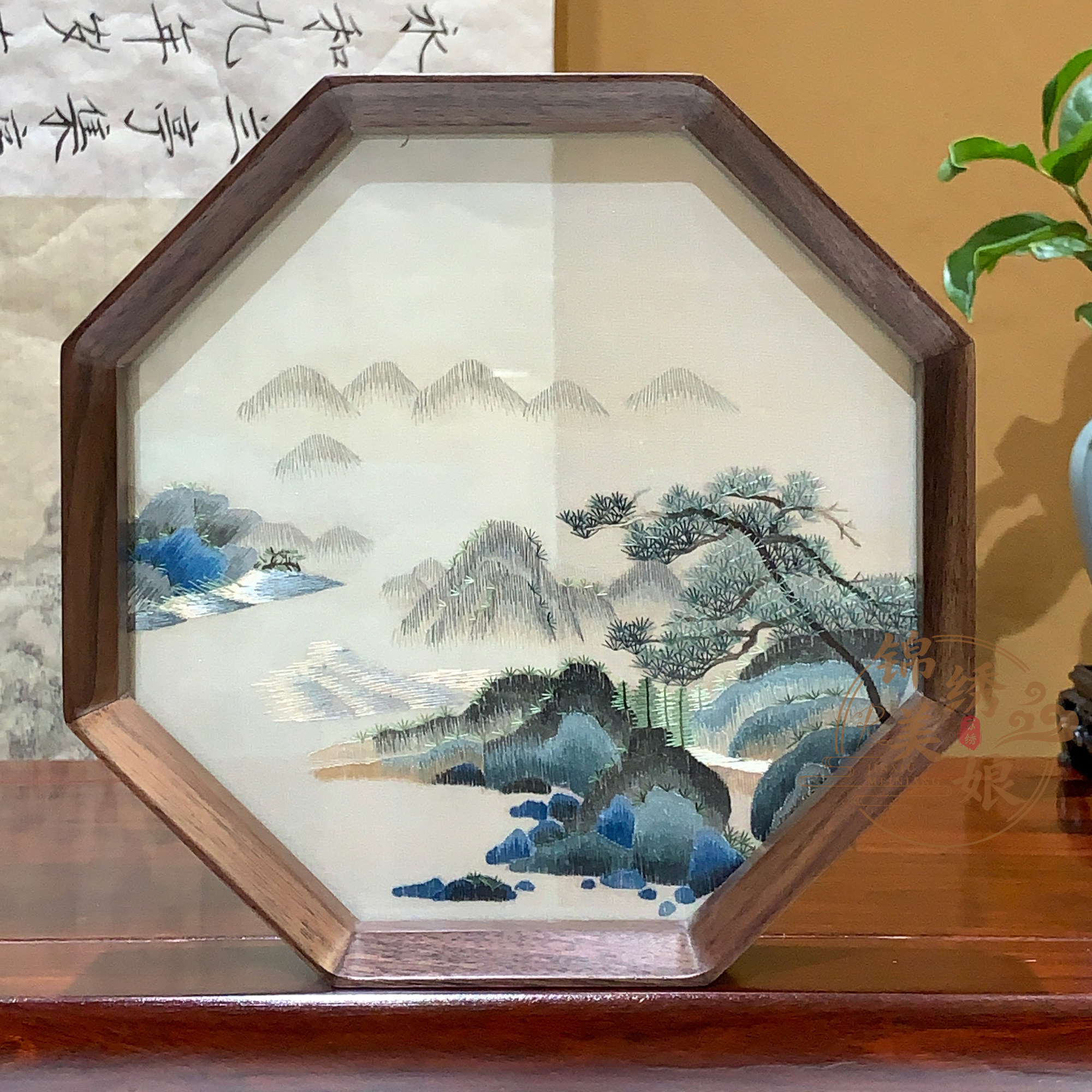 精工苏绣刺绣非遗双面绣摆件国画古山水书房摆台出国伴手礼苏绣画图片