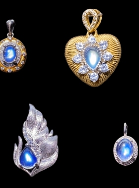 天然月光石纯银镶嵌吊坠 S925纯银项链 欧美奢华简约时尚个性款