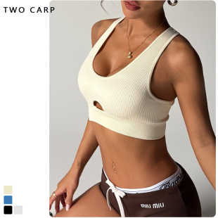 TWO CARP欧美风镂空修身承托吊带瑜伽背心运动健身美背