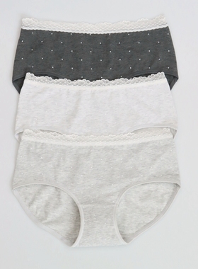 2条CYN 创雅诺弹力棉女内裤99060舒适中腰圆点花边莱卡棉女平角裤
