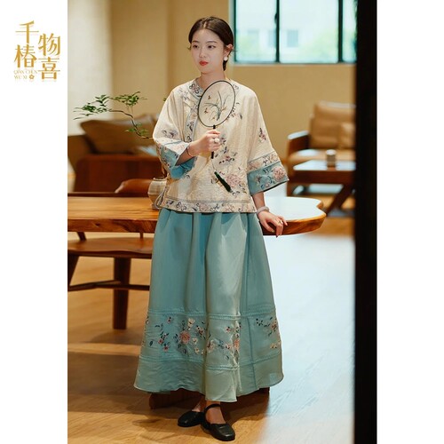 千椿物喜楚馨原创新中式复古重工国风刺绣斜襟太太服上衣女格格服