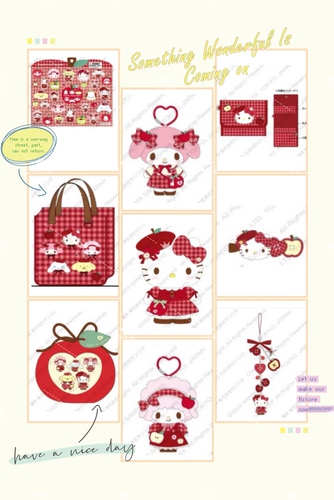 定金预  26年9月三丽鸥港版红苹果格子裙hellokitty毛绒挂件娃娃