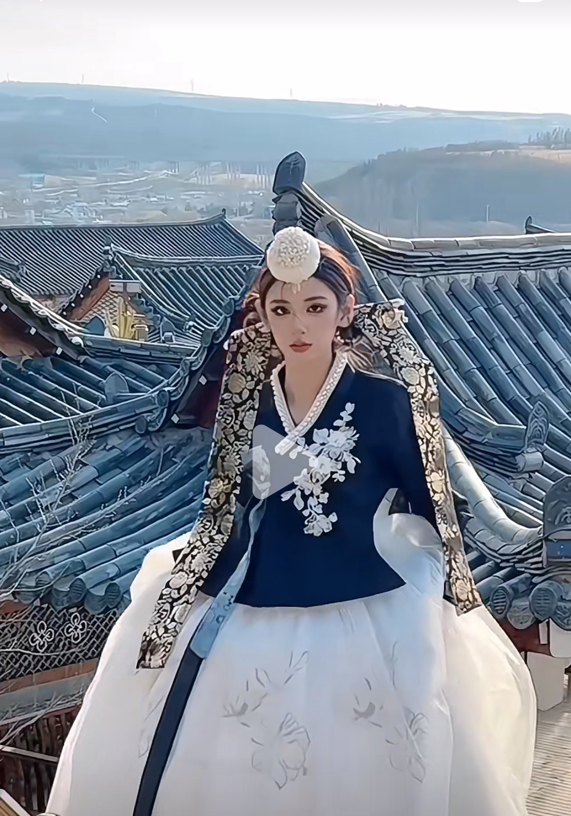 气质名媛暗黑清冷高冷韩服王者风范黑色延吉服饰表演服拍照摄影