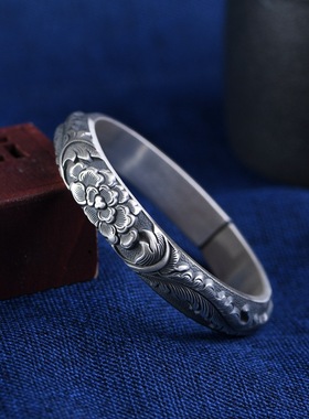 复古做旧实心纯银镯子女简约百搭