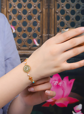 南红玛瑙平安扣手链串和田青玉