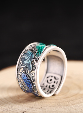 足纯银戒指简约莲叶活开口戒指环