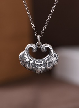 足银复古民族风女士吊坠如意锁