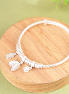 S999足银古法素银磨砂纯银手镯环