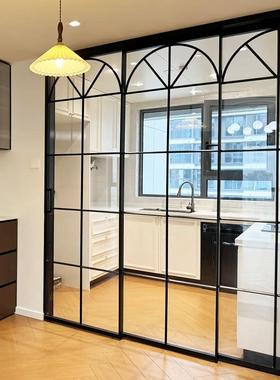 定制法式复古推拉门三联动厨房阳台书房隔断吊轨地轨玻璃移门新款
