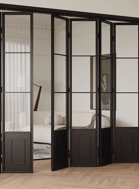 法式复古折叠门开放式厨房阳台卫生间书房室内隔断玻璃门吊轨移门