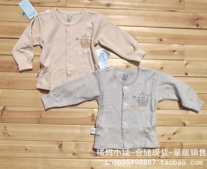 SMALL MATERIAL: SPRING AND AUTUMN BABY CHILDRENS WARM COTTON SINGLE-LAYER THICKENED UNDERWEAR SET ROUND NECK MEDIUM BUCKLE COLOR COTTON ANTIBACTERIAL