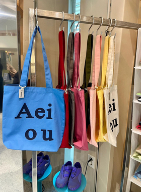 2025新韩国单肩Aeiou帆布包女大容量红色手提布袋松弛慵懒风上班