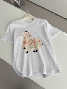 T恤女2026春季新款马年限定五花马图腾印花T恤