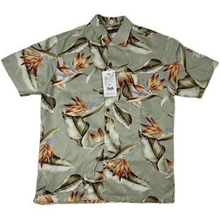 美式休闲男女情侣夏季复古真丝亚麻短袖衬衫宽松海边港风绢丝衬衣