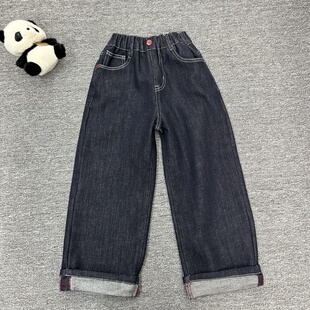 2025冬季新款女童韩版牛仔直筒裤加绒百搭牛仔裤8132