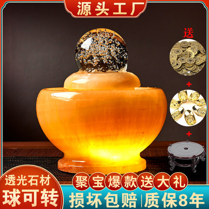 透光流水球圆球转动球石材假山流水喷泉摆件家居装饰客厅开业礼品