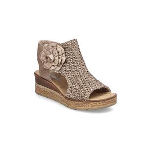 代购rieker女士凉鞋透气舒适轻便行走防滑鞋底坡跟凉鞋编织材质