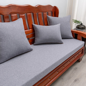 纯色亚麻防水实木沙发坐垫防滑四季 红木椅加硬海绵沙发垫子可拆洗