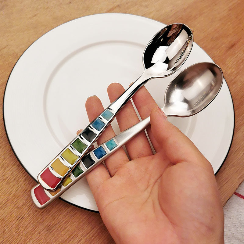 18--10不锈钢勺子汤勺西餐汤匙圆勺调羹七彩勺学生吃饭勺中式勺