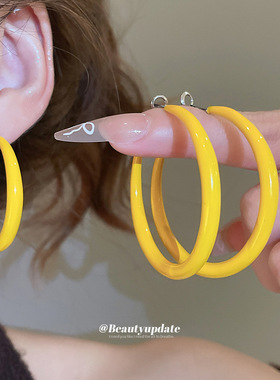 银针滴油几何圆形吊坠耳圈时尚简