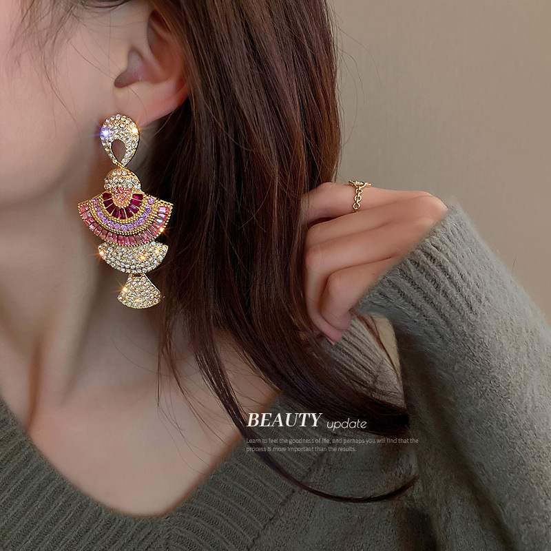 欧美时尚重工彩色锆石耳坠