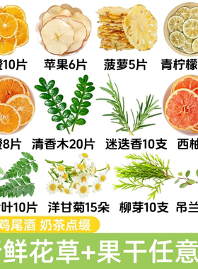 夏季鸡尾酒饮品装饰叶子任选组合新鲜清香木小雏菊烘干西柚菠萝片