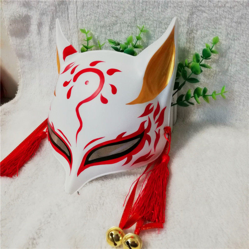 大耳朵狐狸面具阴阳师妖狐塑料面具加厚加大和风手绘狐狸面具多款
