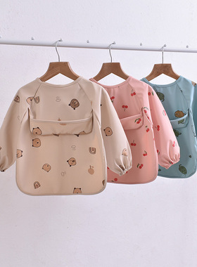 ins丹麦罩衣pu皮反穿衣宝宝吃饭衣防水婴幼儿童饭兜防脏辅食围衣