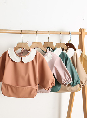 韩国宝宝吃饭罩衣长袖pu反穿衣防水围兜儿童长袖婴幼儿防脏反穿衣