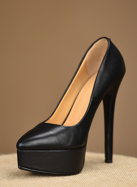 misili~14cm 显瘦细跟单鞋2026春秋季新款高跟鞋尖头厚底真皮女鞋