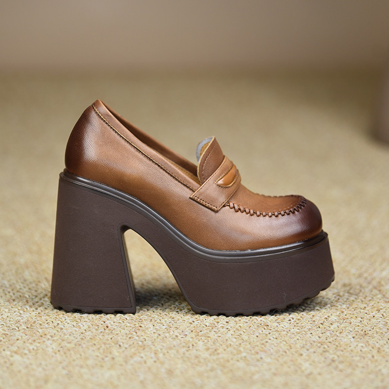 misili乐福鞋粗跟单鞋12cm圆头高跟鞋2026春季新款英伦风厚底女鞋,女鞋,深口单鞋,淘宝优惠券,粉丝福利购,淘宝优惠卷