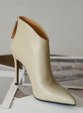 misili~10cm 小个子细跟短靴2026秋冬季新款高跟鞋平底真皮女靴子