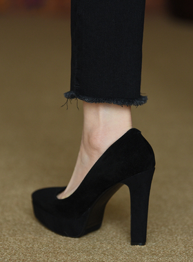 misili 欧美时尚尖头高跟鞋防水台粗跟单鞋女2026春夏季新款女鞋