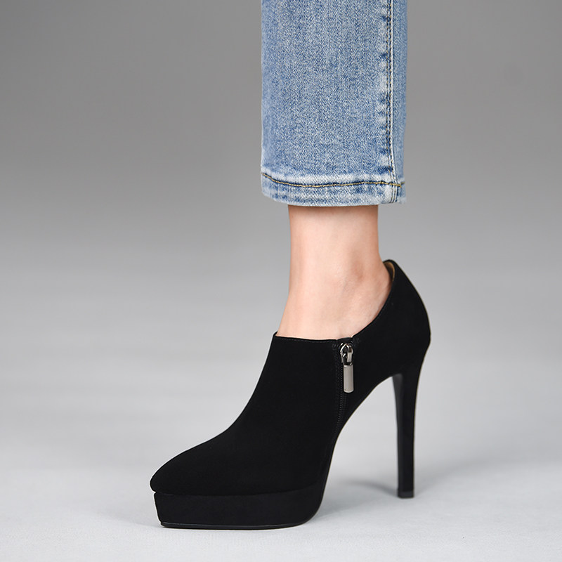 misili尖头细跟单鞋春秋季新款12cm黑色高跟鞋防水台深口真皮女鞋,女鞋,深口单鞋,淘宝优惠券,粉丝福利购,淘宝优惠卷