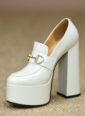 misili走秀款粗跟单鞋14cm超高跟鞋2026春夏季新款一脚蹬厚底女鞋