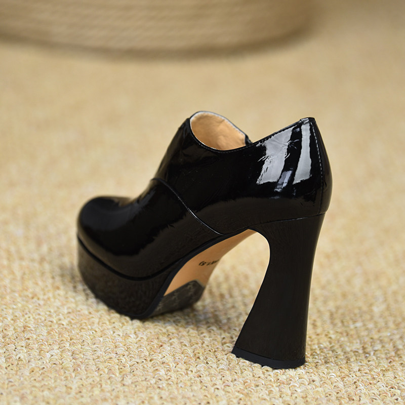 misili法式粗跟单鞋10cm高跟鞋2026春秋季新款小个子厚底漆皮女鞋,女鞋,深口单鞋,淘宝优惠券,粉丝福利购,淘宝优惠卷