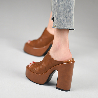 misili粗跟防水台粗高跟凉拖鞋