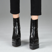 新款 misili欧美超高跟鞋 尖头双防水台粗跟短靴女秋冬季 13cm女靴子