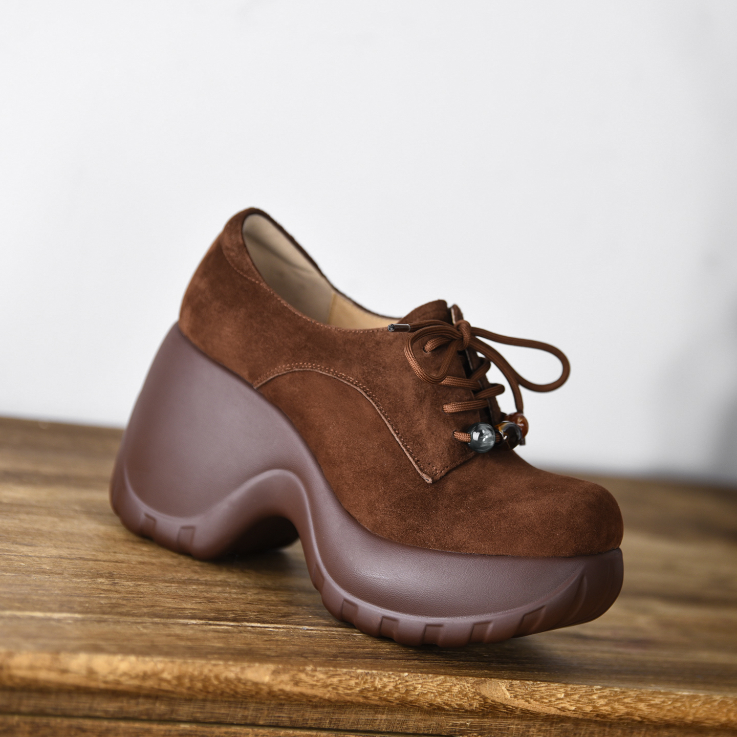 misili春秋季坡跟圆头深口单鞋