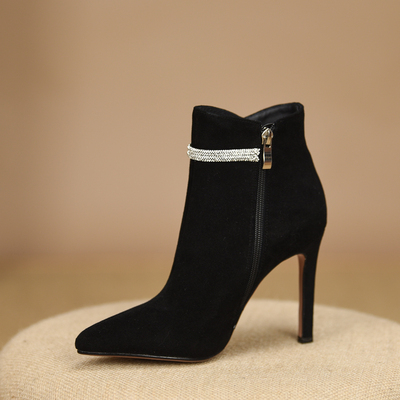 misili高跟时装靴尖头细跟短靴