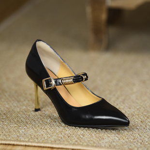 misili 法式尖头细跟单鞋8cm高跟鞋2026春夏季新款一字带平底女鞋