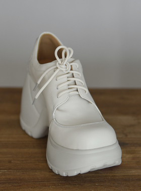 misili~10cm 粗跟单鞋2026秋季新款系带高跟鞋防水台厚底真皮女鞋