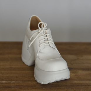 misili~10cm 粗跟单鞋2025秋季新款系带高跟鞋防水台厚底真皮女鞋